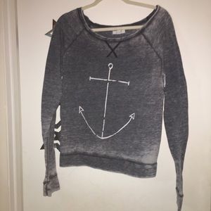 Gray Anchor Long Sleeve Sweater